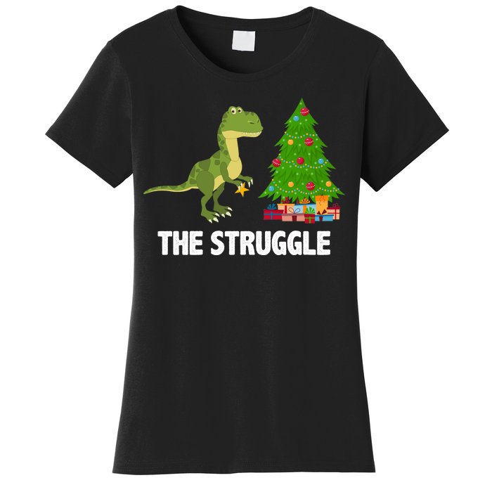 The Struggle T-rex Christmas Tree Women's T-Shirt