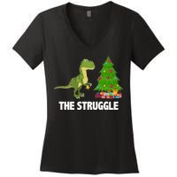 The Struggle T-rex Christmas Tree Women's V-Neck T-Shirt