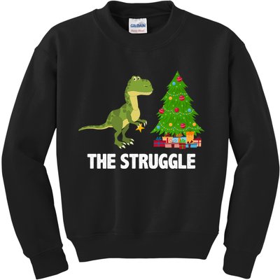 The Struggle T-rex Christmas Tree Kids Sweatshirt
