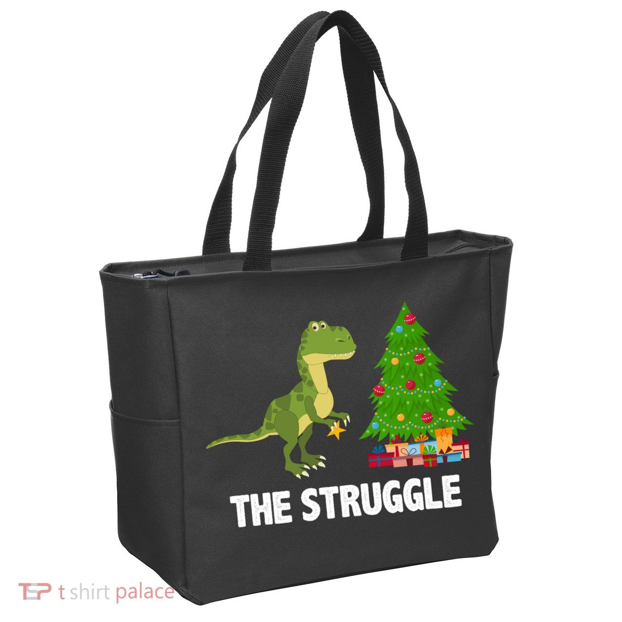 The Struggle T-rex Christmas Tree Zip Tote Bag