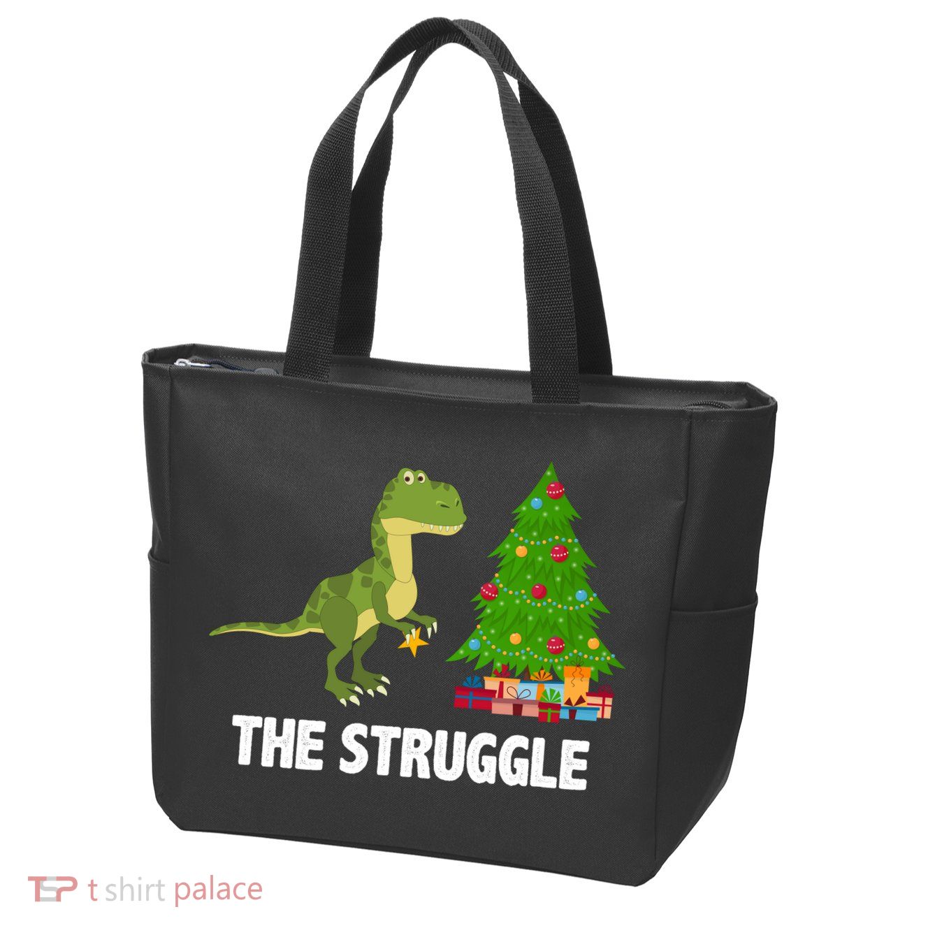 The Struggle T-rex Christmas Tree Zip Tote Bag