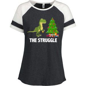 The Struggle T-rex Christmas Tree Enza Ladies Jersey Colorblock Tee