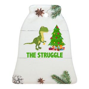 The Struggle T-rex Christmas Tree Ceramic Bell Ornament