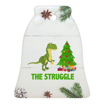 The Struggle T-rex Christmas Tree Ceramic Bell Ornament