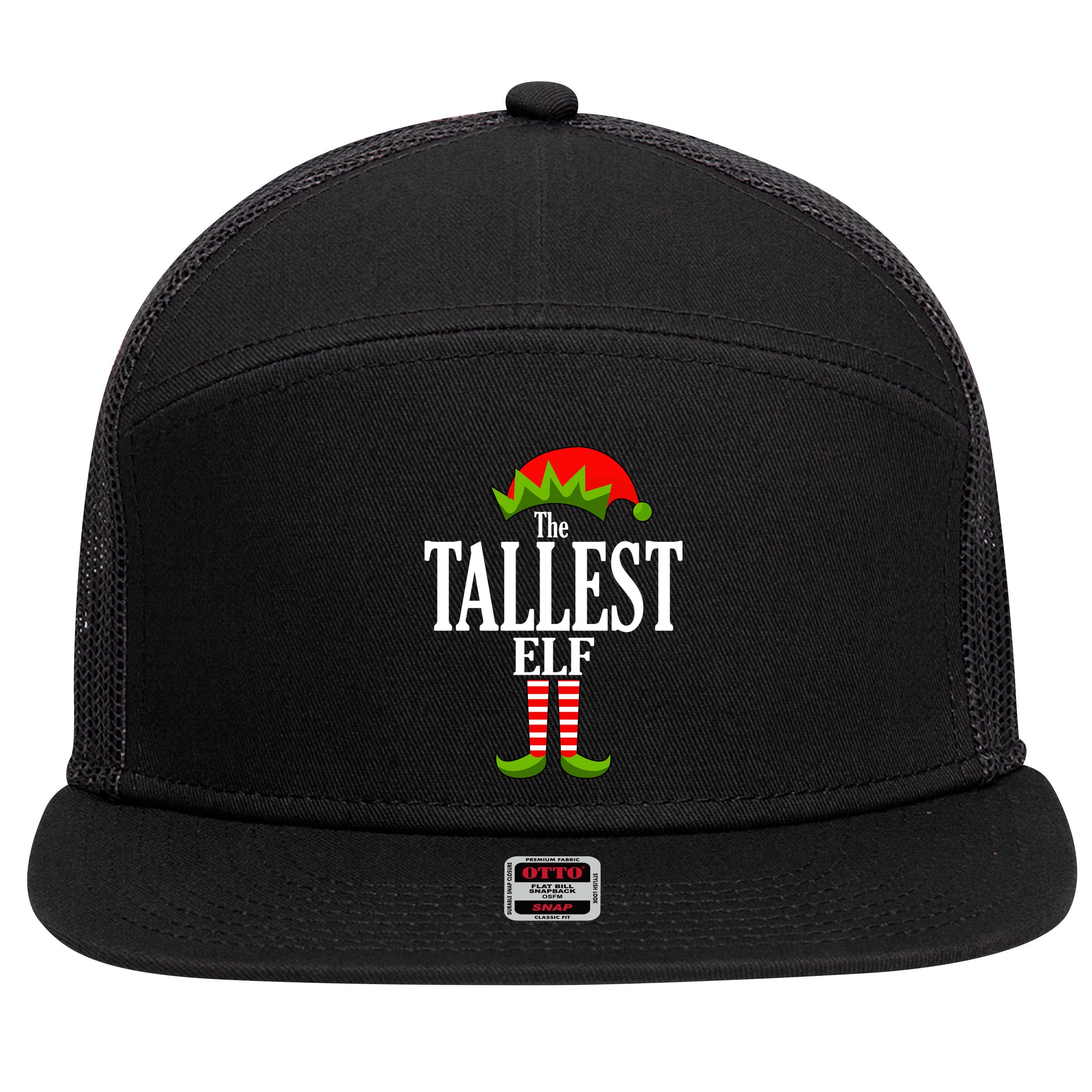 The Tallest Elf Funny Matching Christmas 7 Panel Mesh Trucker Snapback Hat