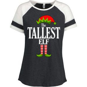 The Tallest Elf Funny Matching Christmas Enza Ladies Jersey Colorblock Tee