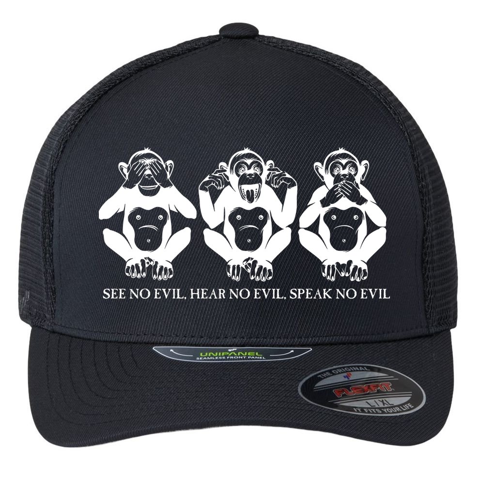 The three wise monkeys Flexfit Unipanel Trucker Cap