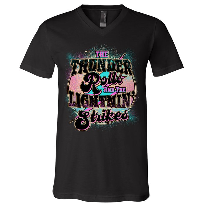 The Thunder Rolls And The Lightning Strikes V-Neck T-Shirt