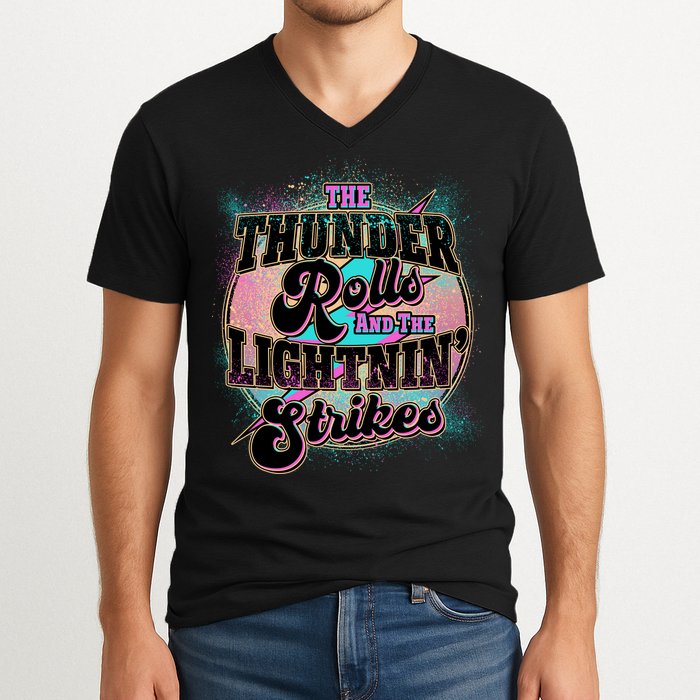 The Thunder Rolls And The Lightning Strikes V-Neck T-Shirt