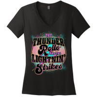 The Thunder Rolls And The Lightning Strikes Women's V-Neck T-Shirt