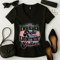 The Thunder Rolls And The Lightning Strikes Women's V-Neck T-Shirt