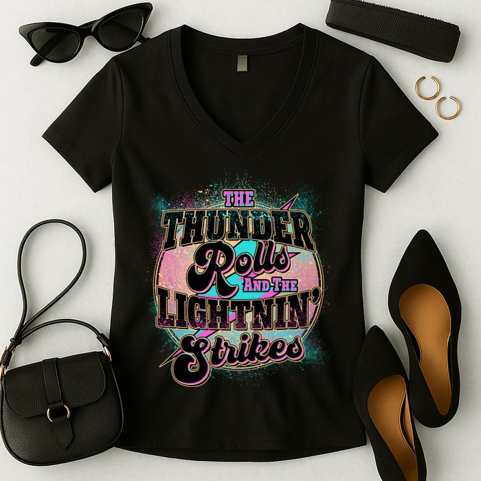 The Thunder Rolls And The Lightning Strikes Women's V-Neck T-Shirt