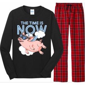 The Time Is Now Flying Pig Long Sleeve Pajama Set