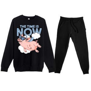 The Time Is Now Flying Pig Premium Crewneck Sweatsuit Set