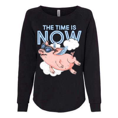 The Time Is Now Flying Pig Womens California Wash Sweatshirt