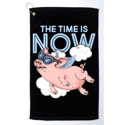 The Time Is Now Flying Pig Golf Towel
