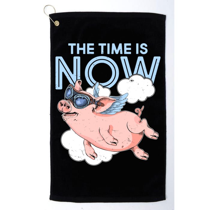 The Time Is Now Flying Pig Golf Towel
