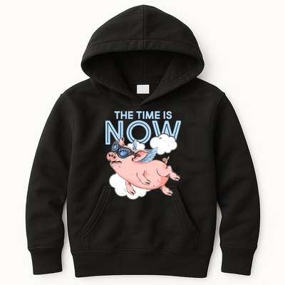 The Time Is Now Flying Pig Kids Hoodie