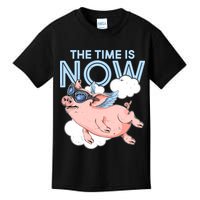 The Time Is Now Flying Pig Kids T-Shirt