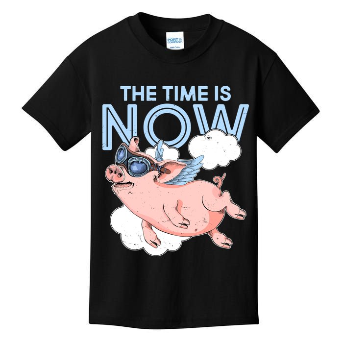 The Time Is Now Flying Pig Kids T-Shirt