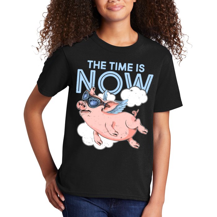 The Time Is Now Flying Pig Kids T-Shirt