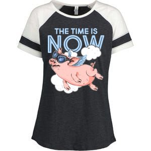 The Time Is Now Flying Pig Enza Ladies Jersey Colorblock Tee