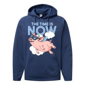 The Time Is Now Flying Pig Performance Fleece Hoodie