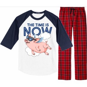 The Time Is Now Flying Pig Raglan Sleeve Pajama Set