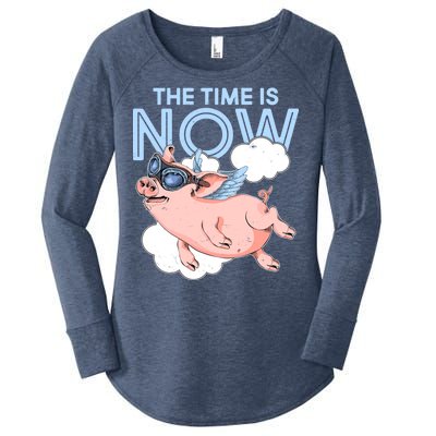 The Time Is Now Flying Pig Women's Perfect Tri Tunic Long Sleeve Shirt