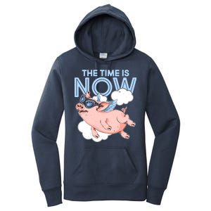 The Time Is Now Flying Pig Women's Pullover Hoodie