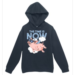 The Time Is Now Flying Pig Urban Pullover Hoodie