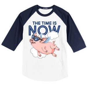 The Time Is Now Flying Pig Baseball Sleeve Shirt