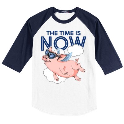 The Time Is Now Flying Pig Baseball Sleeve Shirt