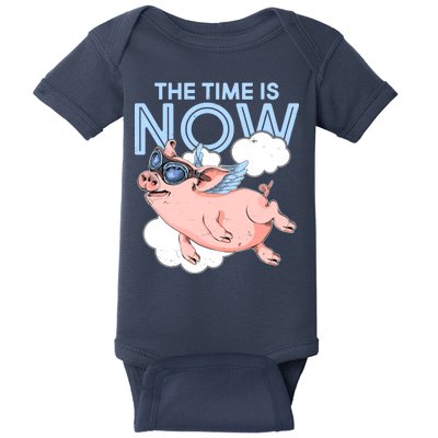 The Time Is Now Flying Pig Baby Bodysuit