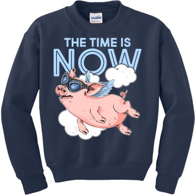 The Time Is Now Flying Pig Kids Sweatshirt