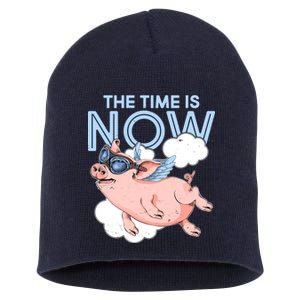 The Time Is Now Flying Pig Short Acrylic Beanie