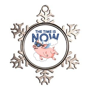 The Time Is Now Flying Pig Metallic Star Ornament