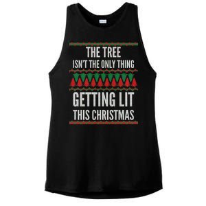 The Tree Isn't The Only Thing Getting Lit Ugly Christmas Ladies PosiCharge Tri-Blend Wicking Tank