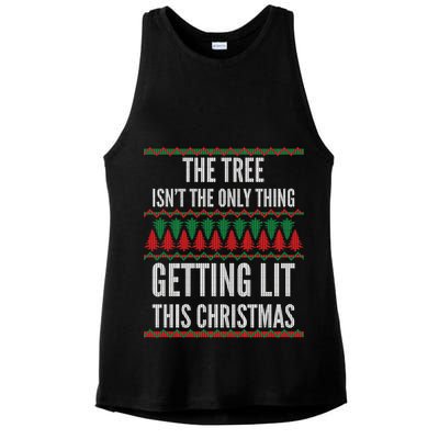 The Tree Isn't The Only Thing Getting Lit Ugly Christmas Ladies PosiCharge Tri-Blend Wicking Tank