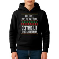 The Tree Isn't The Only Thing Getting Lit Ugly Christmas Kids Hoodie
