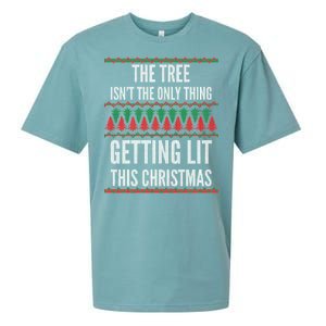 The Tree Isn't The Only Thing Getting Lit Ugly Christmas Sueded Cloud Jersey T-Shirt