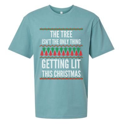 The Tree Isn't The Only Thing Getting Lit Ugly Christmas Sueded Cloud Jersey T-Shirt
