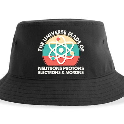 The Universe Made Of Neutrons Protons Electrons Morons Sustainable Bucket Hat