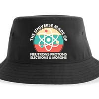 The Universe Made Of Neutrons Protons Electrons Morons Sustainable Bucket Hat