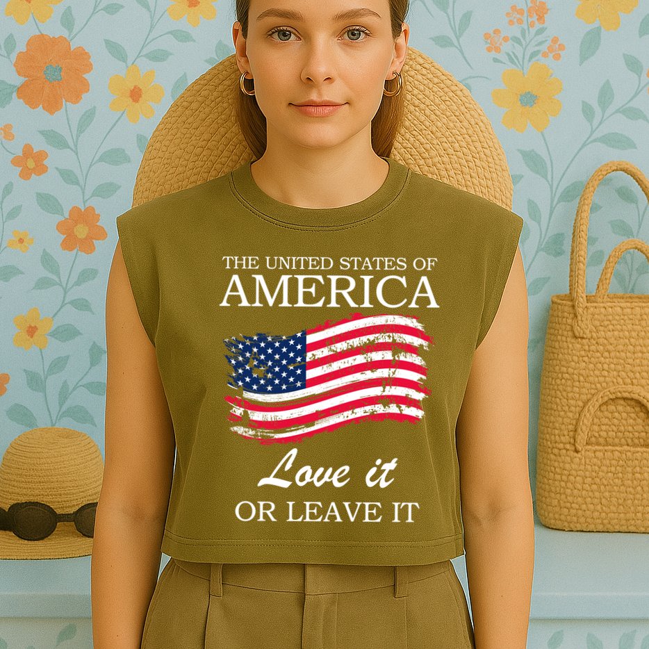 The USA Love It Or Leave It Garment-Dyed Women's Muscle Tee