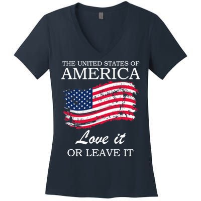 The USA Love It Or Leave It Women's V-Neck T-Shirt