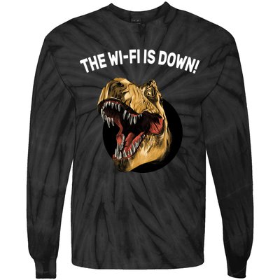 The Wifi Is Down Funny T-rex Tie-Dye Long Sleeve Shirt