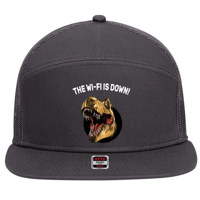 The Wifi Is Down Funny T-rex 7 Panel Mesh Trucker Snapback Hat