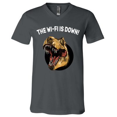 The Wifi Is Down Funny T-rex V-Neck T-Shirt