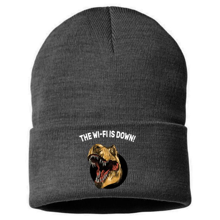 The Wifi Is Down Funny T-rex Sustainable Knit Beanie